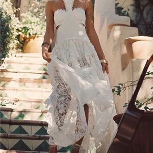 12th Tribe Princesa white lace drop waist maxi dress